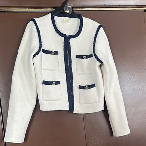 Anthropologie Elegant White Jacket with Navy Accents